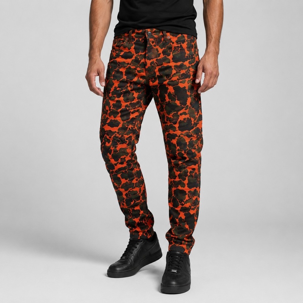 GStar Raw 5622 3D Jean 30 x 32 Tapered COJ Blaze Orange Black Camo Cotton Canvas